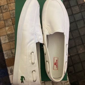 Men’s lightly used Lacoste canvas boat shoe sz 10